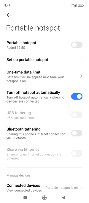 Select Set up portable hotspot