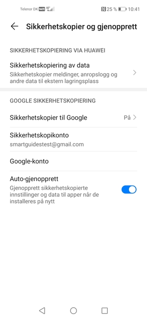 Velg Sikkerhetskopikonto