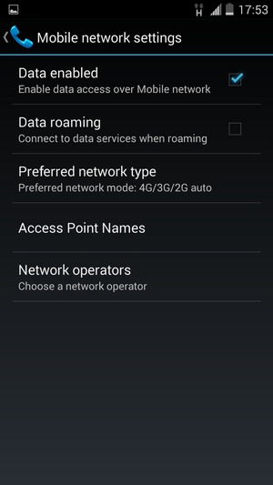 Select  Preferred network type