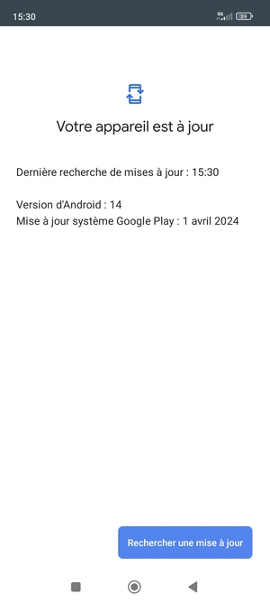 Si votre téléphone est à jour, vous verrez l'écran suivant