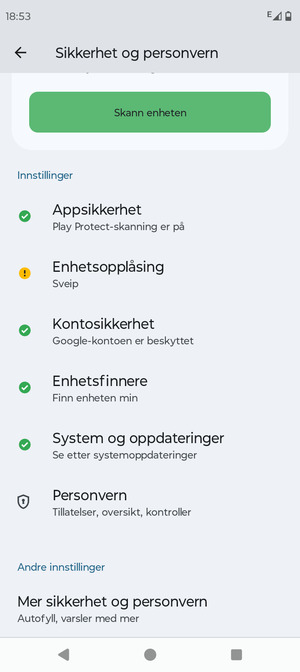 Bla til og velg Mer sikkerhet og personvern