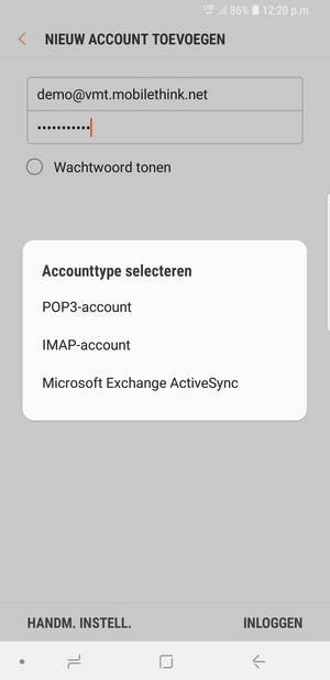 Selecteer POP3-account of IMAP-account