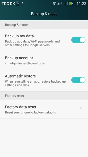 Turn on Back up my data and select Backup account