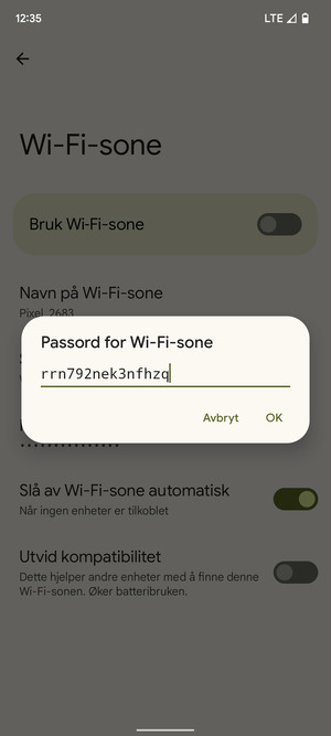 Skriv inn et Wi-Fi hotspot-passord på minst 8 tegn og velg OK