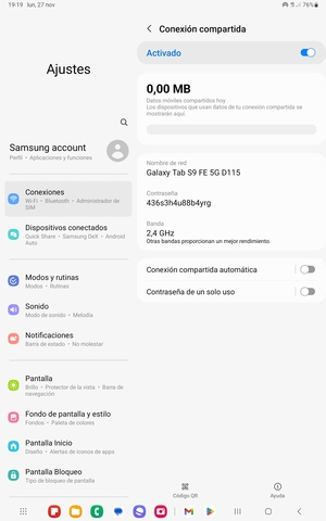 La tablet ha sido configurado para su uso como módem