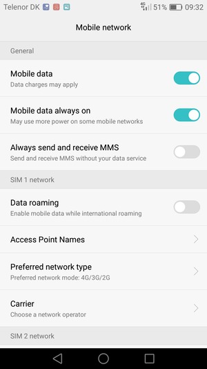 Scroll to SIM 1 network or SIM 2 network and select Access Point Names