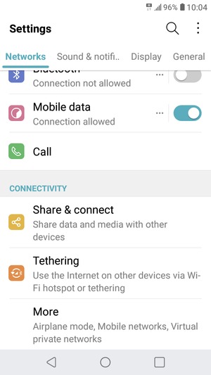 Scroll to and select Tethering