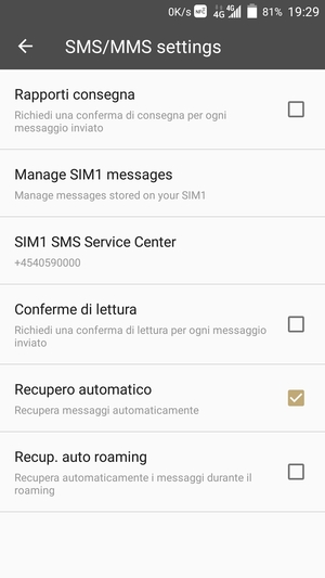 Seleziona SIM SMS Service Center