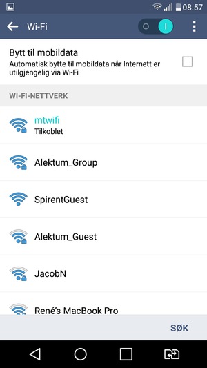 Du er nå koblet til Wi-Fi-nettverket