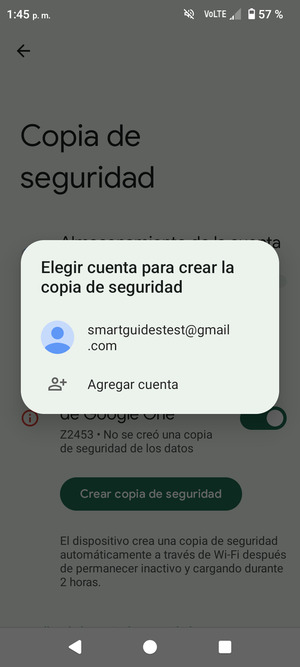 Seleccione su cuenta de copia de seguridad