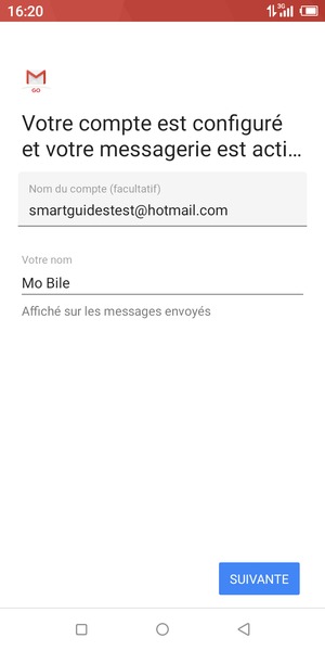 Donnez un nom à votre compte et saisissez votre nom. Sélectionnez SUIVANTE