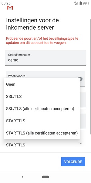 Selecteer Geen en VOLGENDE