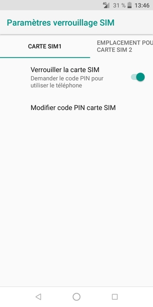 Sélectionnez Carte SIM1 puis Modifier code PIN carte SIM