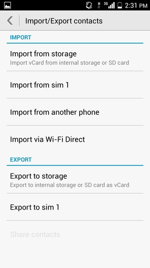 Select Import from sim 1 or Import from sim 2