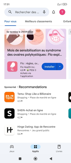 Sélectionnez la barre de Recherche