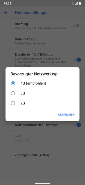 Wählen Sie die gewünschte Option