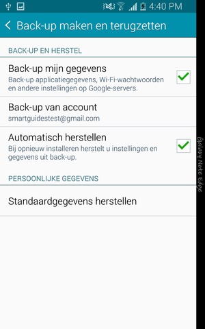 Selecteer Back-up van account