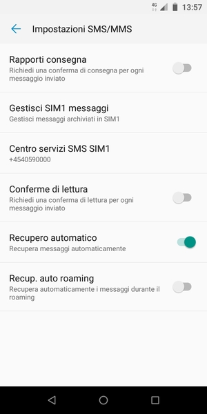 Seleziona Centro servizi SMS SIM