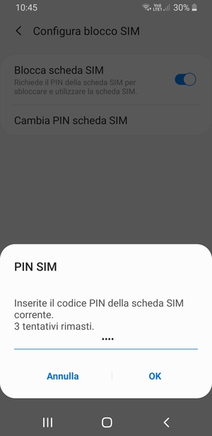 Inserisci Codice PIN della scheda SIM corrente e seleziona OK
