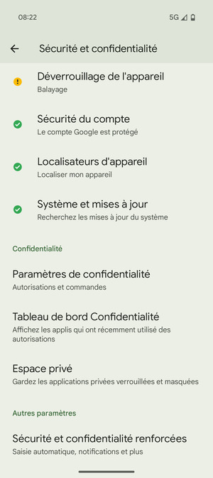 Faites défiler et sélectionnez Sécurité et confidentialité renforcées