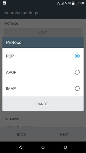 Select POP or IMAP