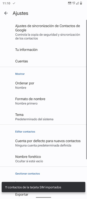 Sus contactos se guardarán en su cuenta de Google y se guardarán en su teléfono la próxima vez que Google sea sincronizado.