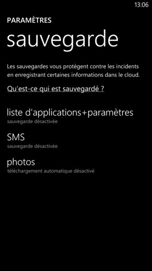 Sélectionnez liste d'applications + paramètres