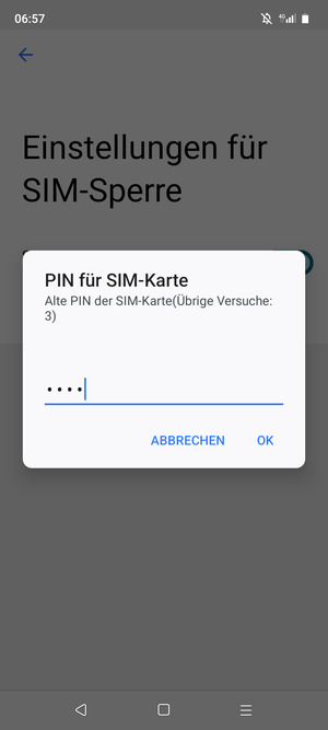 Geben Sie Ihre Alte PIN der SIM-Karte ein und wählen Sie OK