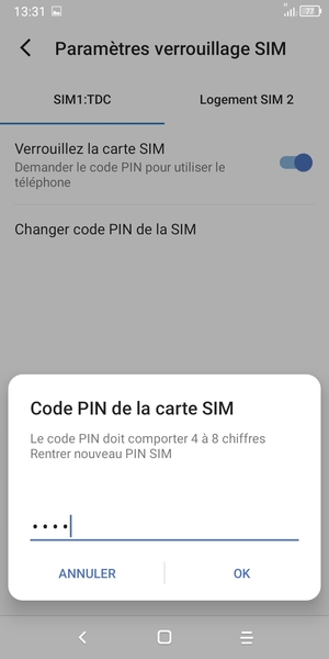 Veuillez confirmer votre nouveau code PIN de la SIM et sélectionner OK