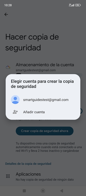 Seleccione su cuenta de copia de seguridad