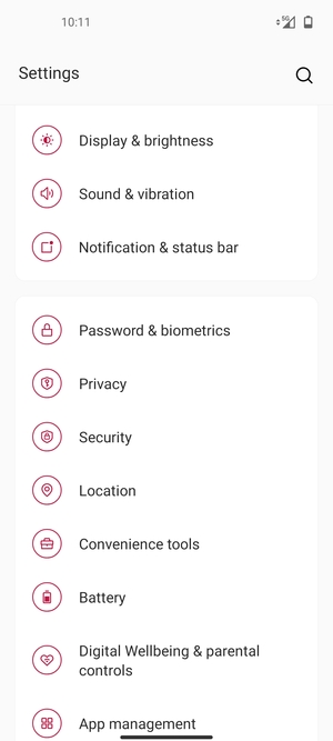 Scroll to and select Security
