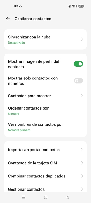 Seleccione Contactos de la tarjeta SIM