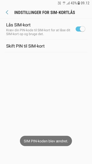 Din SIM PIN-kode er nu ændret