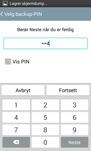Skriv inn en Backup-PIN og velg Fortsett