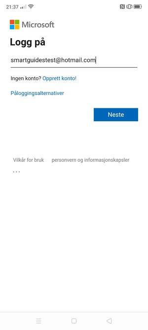 Skriv inn e-postadresse og velg Neste