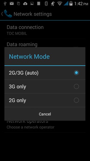 Select 2G only to enable 2G and 2G/3G (auto) to enable 3G