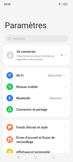 Sélectionnez Connexion et partage