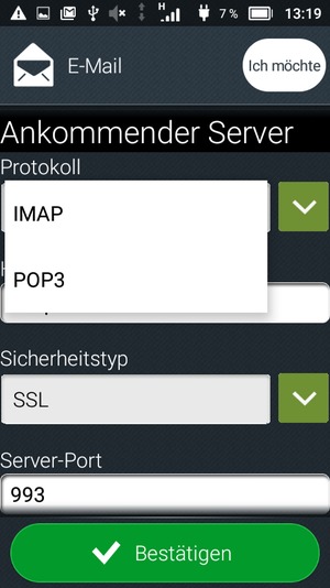 Wählen Sie IMAP oder POP3