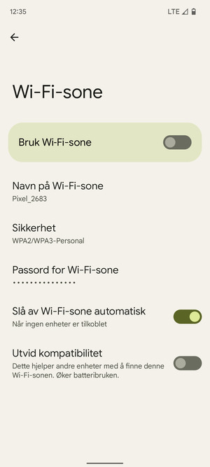 Velg Passord for Wi-Fi-sone