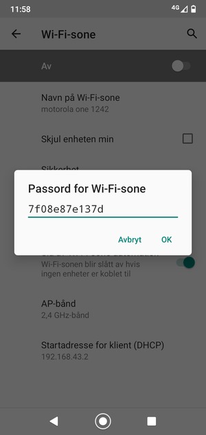 Skriv inn et Wi-Fi hotspot-passord på minst 8 tegn og velg OK