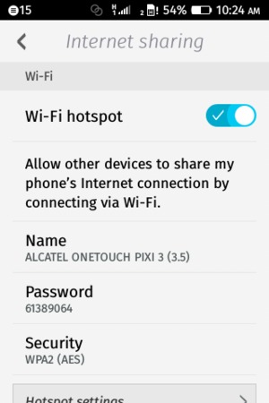 Turn Wi-Fi hotspot on