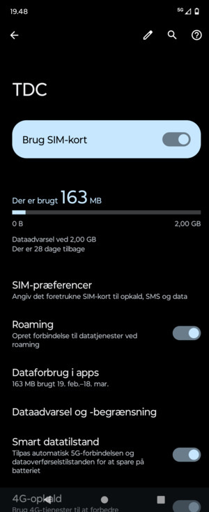 Slå Roaming til eller fra