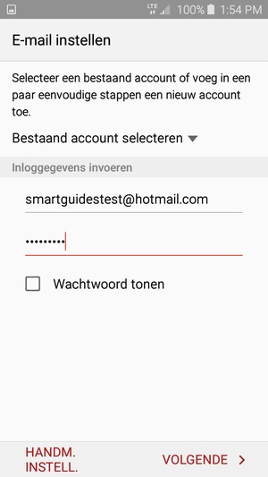 Voer uw Hotmail adres en wachtwoord in. Selecteer VOLGENDE