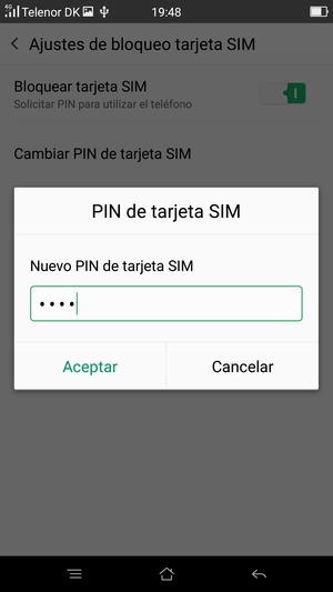 Introduzca su Nuevo PIN de tarjeta SIM y seleccione Aceptar