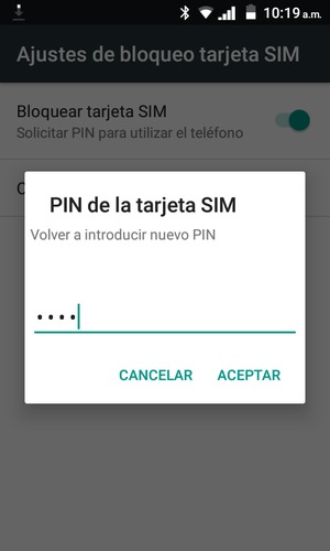 Confirme Nuevo PIN de tarjeta SIM y seleccione ACEPTAR