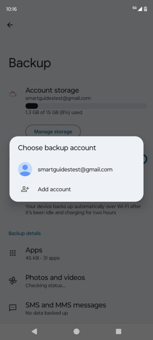 Select your backup account