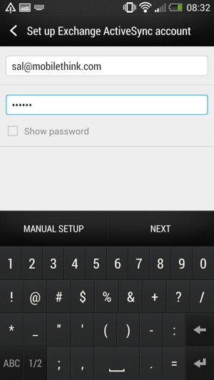 Enter your email address and password. Select MANUAL SETUP