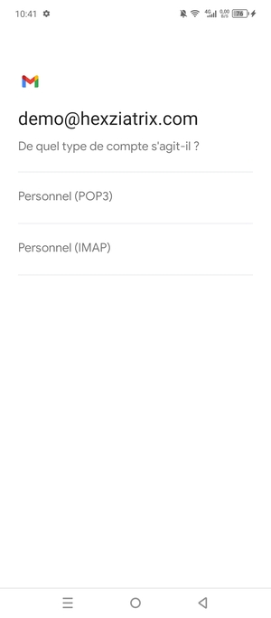 Sélectionnez Personnel (POP3) ou Personnel (IMAP)