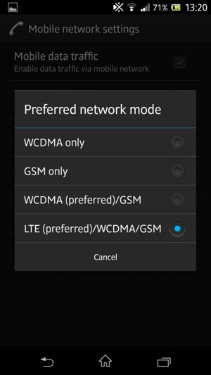 Select LTE (preferred)/WCDMA/GSM to enable 4G