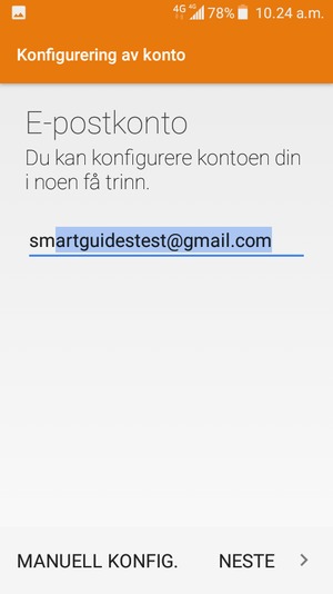 Skriv inn Gmail eller Hotmail adresse og velg NESTE